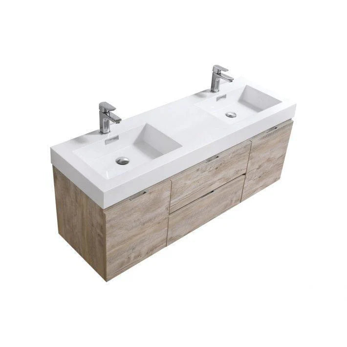 60 in. Double Sink Wall Mount Nature Wood Bathroom Vanity D853804
