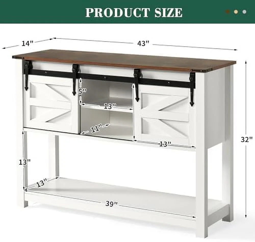 43 Inch Brown Console Table with Sliding Barn Doors C76607