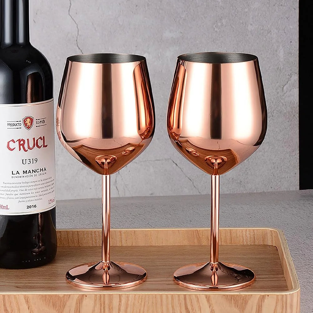 2 Stainless Steel Wine Glasses, 500ml, Rose Gold K17039