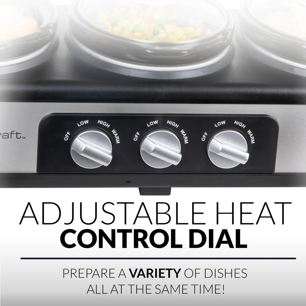 3-Station 1.5-Quart Oval Slow Cooker Buffet, Stainless Steel T971931