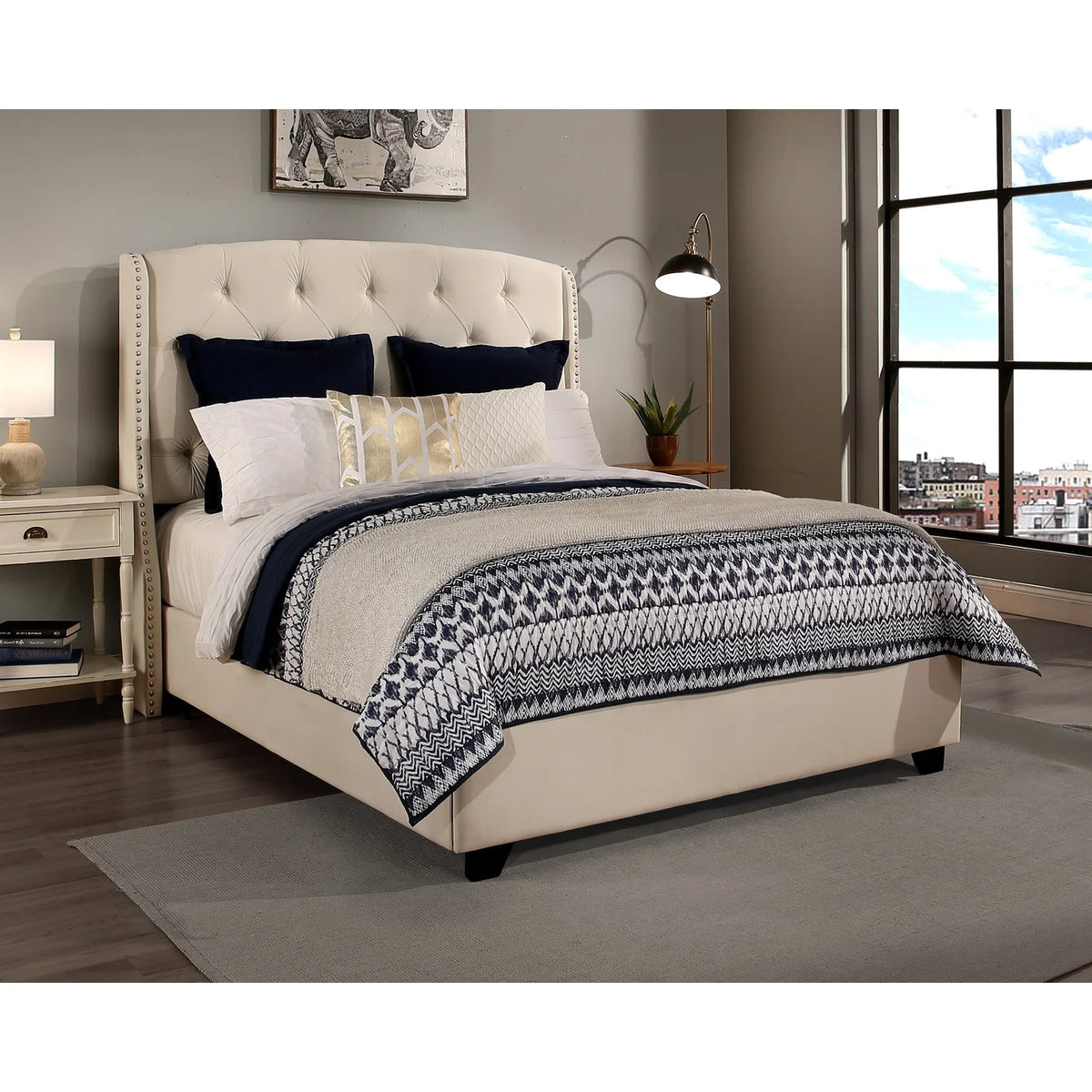 Upholstered King Bed with Nailhead Trim L747442