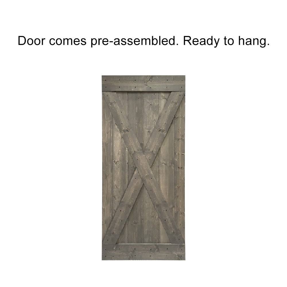 84 in. Walnut Stained Wood Interior Sliding Barn Door with Hardware Kit Y179