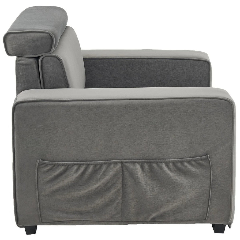 Brown Single Sofa with Side Pockets J80075