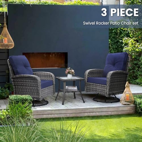 3 Piece Rattan Wicker Bistro Set with Glass Top Table W298