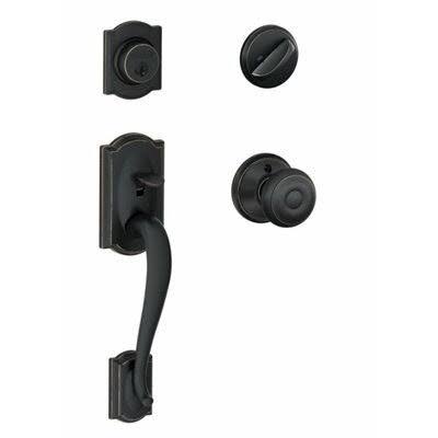 Aged Bronze Handleset with Single Cylinder Deadbolt and Door Knob Q193348