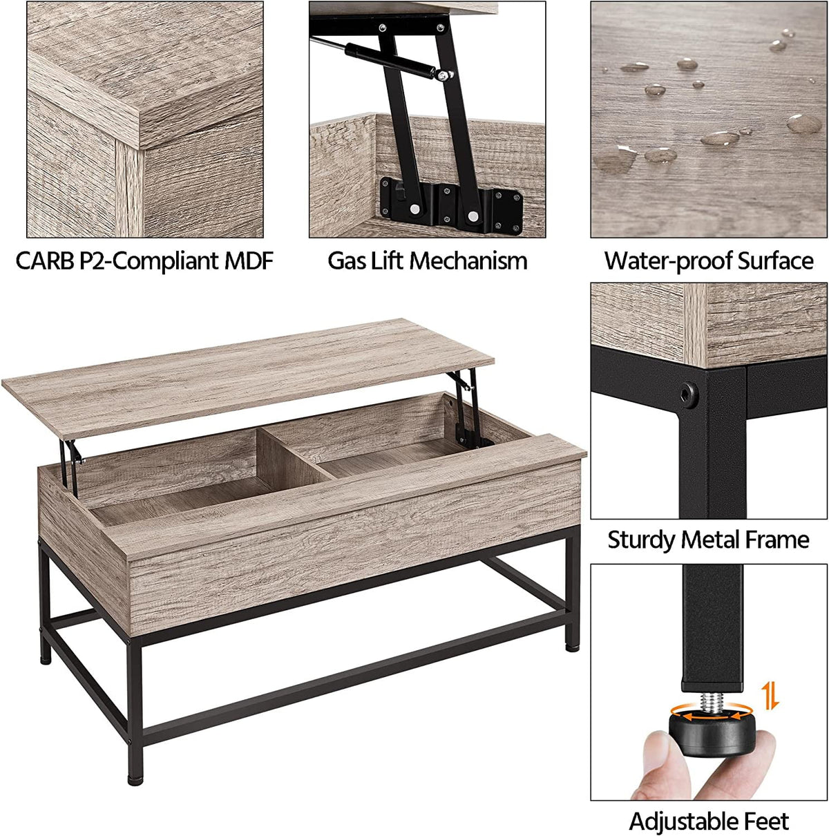 47.5" Lift Top Coffee Table with Hidden Storage Compartment V27962
