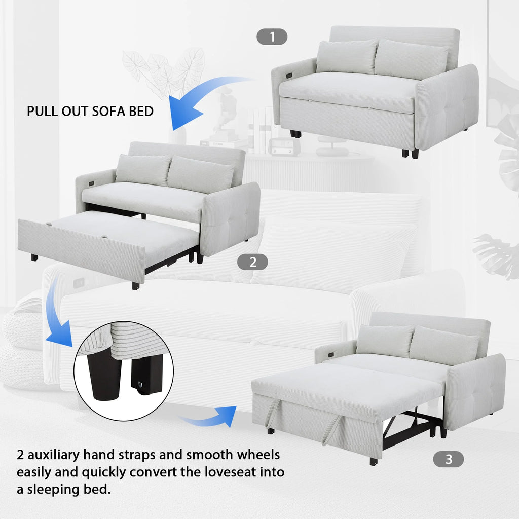 2-Seater Pull-Out Sofa Bed with Adjustable Backrest and USB Port F462546