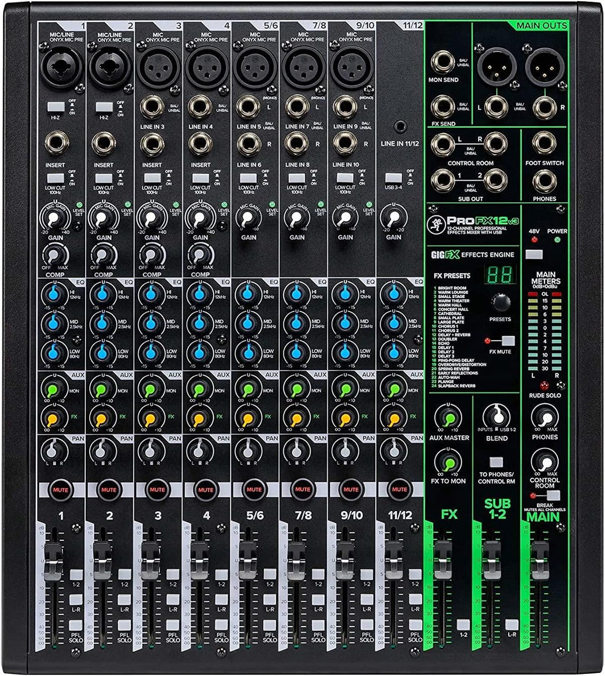 12-Channel Mixer with Headphone Amp, 4 XLR Cables, and 2 Breakout Cables G8943
