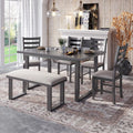 6 Piece Solid Wood Dining Set with Table 4 Chairs and Bench Gray S240