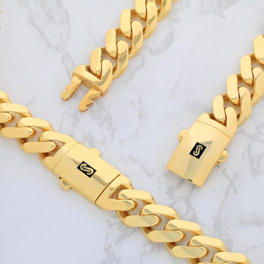 14k Yellow Gold 13mm Cuban Link Chain Necklace Z547
