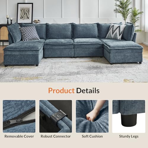 127'' Beige Chenille Modular Sectional Sofa with Storage Ottoman P8927