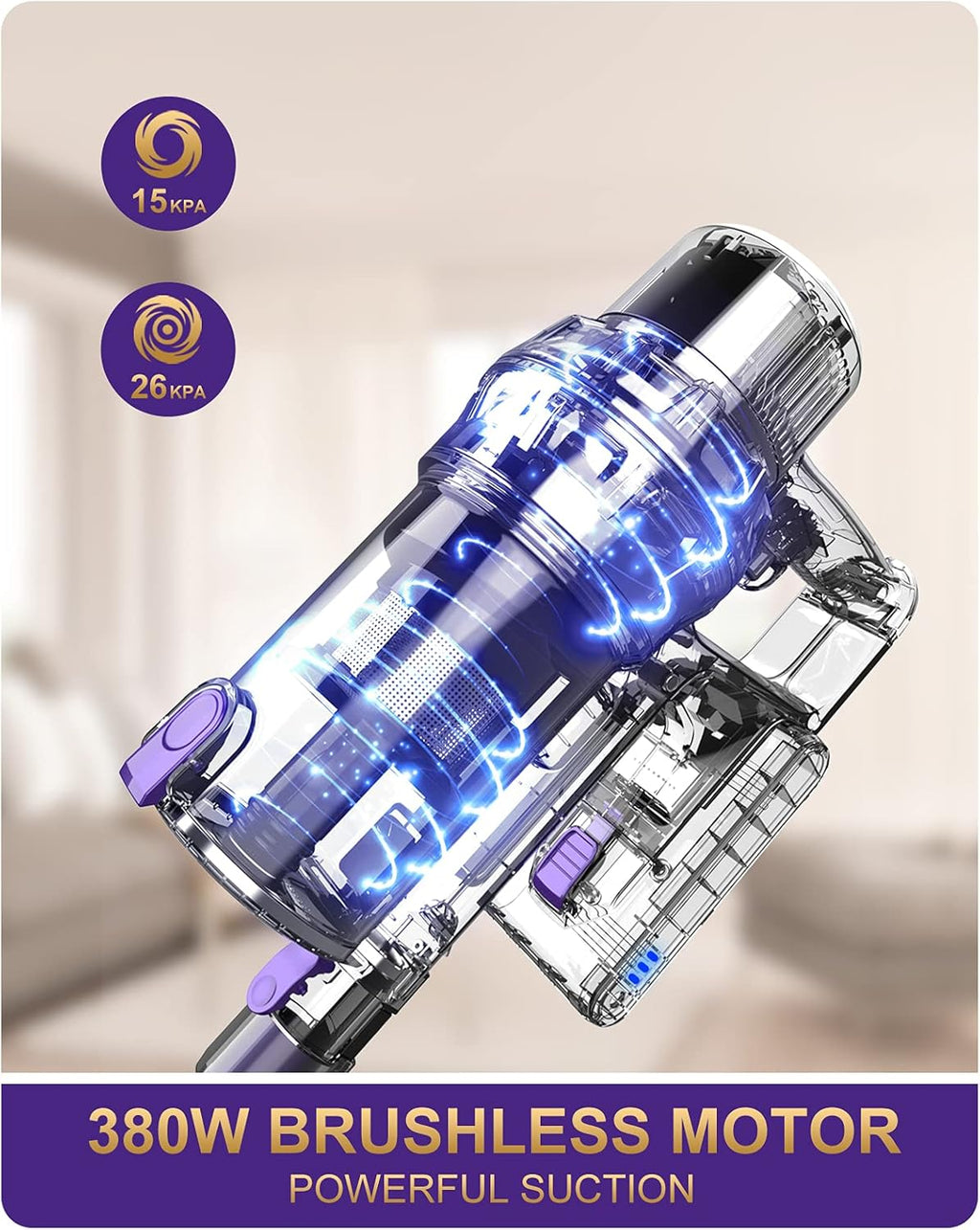 Cordless Vacuum Cleaner, 26KPA Stick Vacuum with Detachable Battery E95798