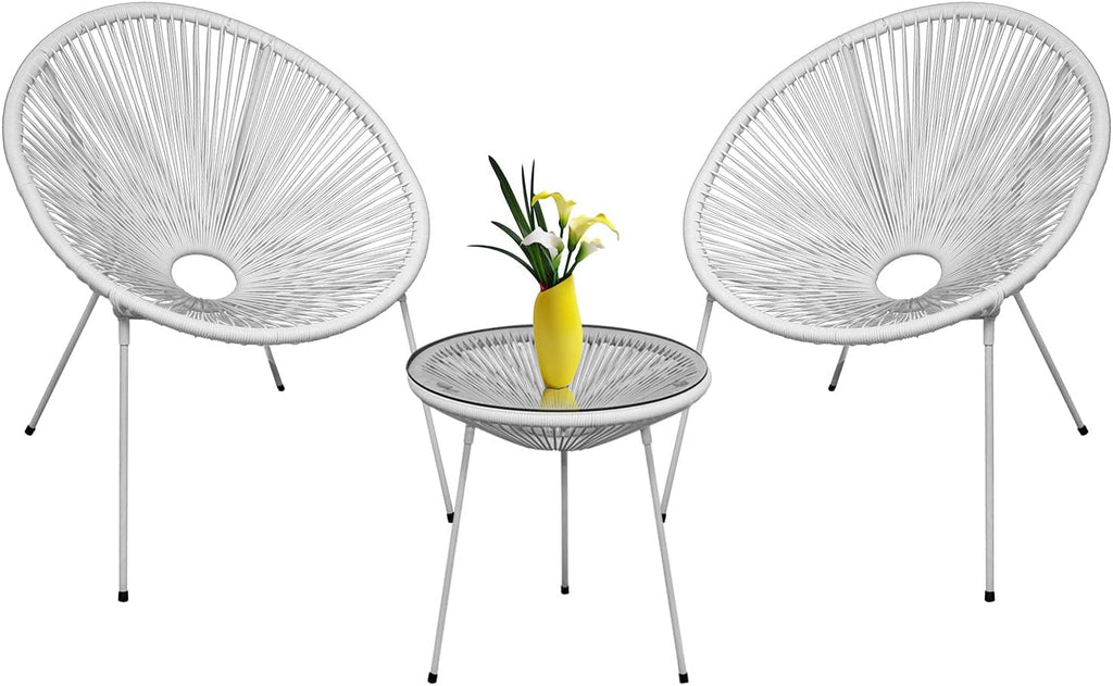 3-Piece Outdoor Acapulco Chair Set with Glass Top Table Yellow E52618