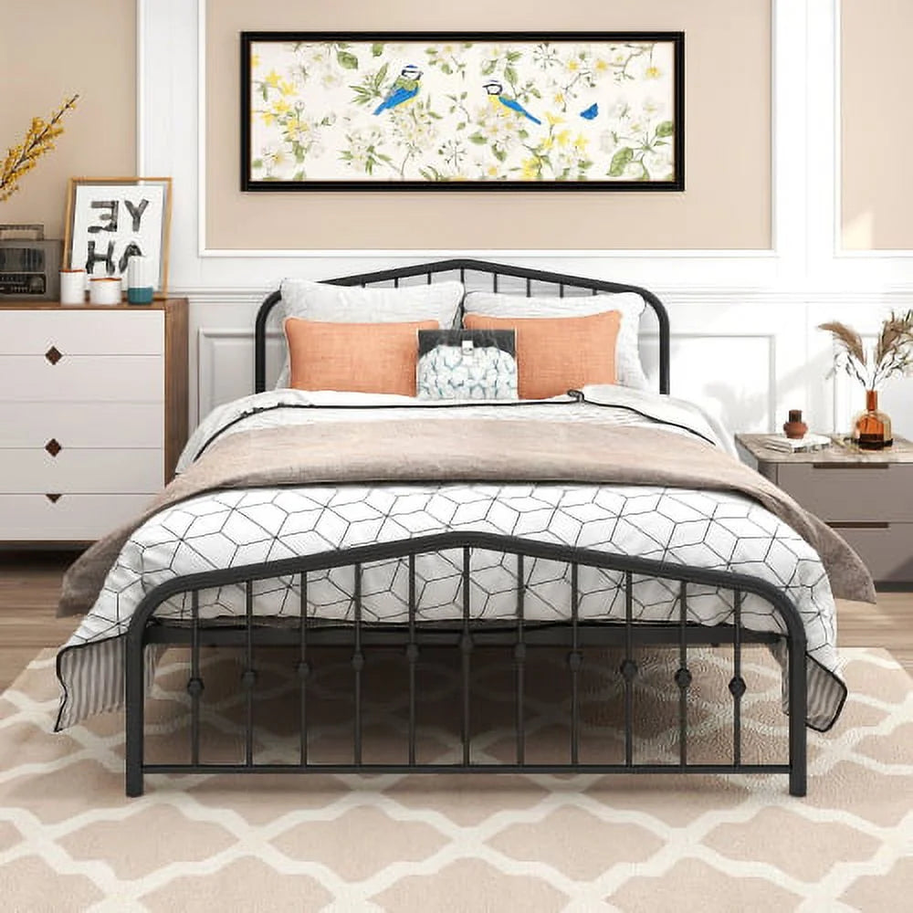 White Twin Floor Bed Frame with Fence and Wood Slats X246