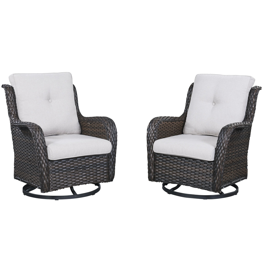 Outdoor Wicker Glider Swivel Club Chairs Set of 2 Brown Beige U79023