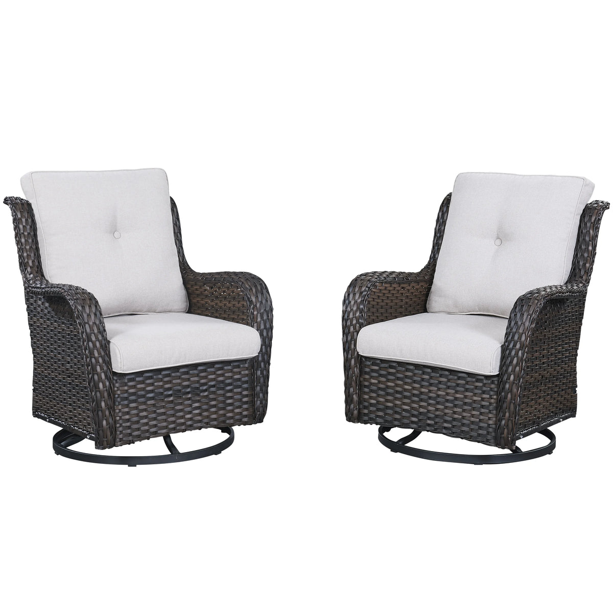 Outdoor Wicker Glider Swivel Club Chairs Set of 2 Brown Beige U79023