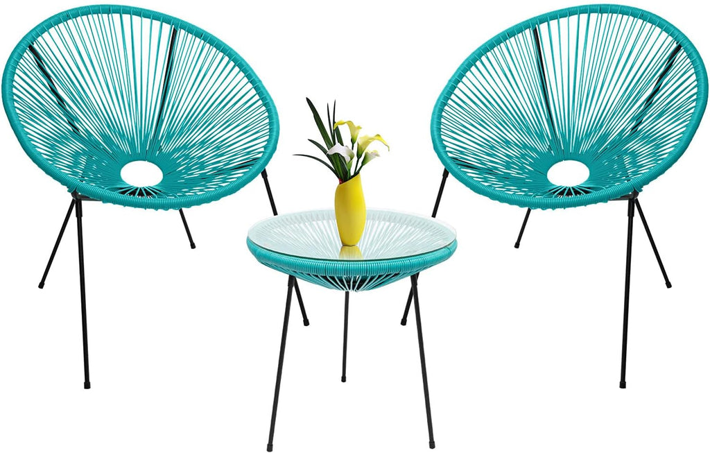 3-Piece Outdoor Acapulco Chair Set with Glass Top Table Yellow E52618