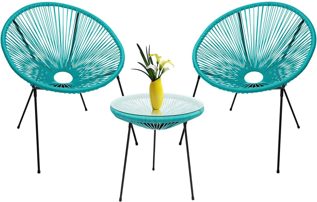 3-Piece Outdoor Acapulco Chair Set with Glass Top Table Yellow E52618
