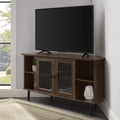 Dark Walnut 48 Inch Wood Corner TV Stand with Glass Cabinet Doors Q6664