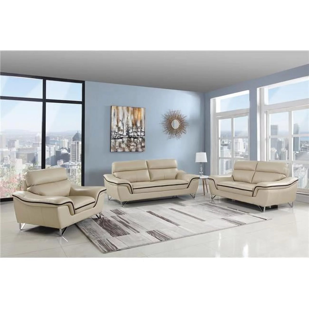 Beige Leather Sofa Set Z178505
