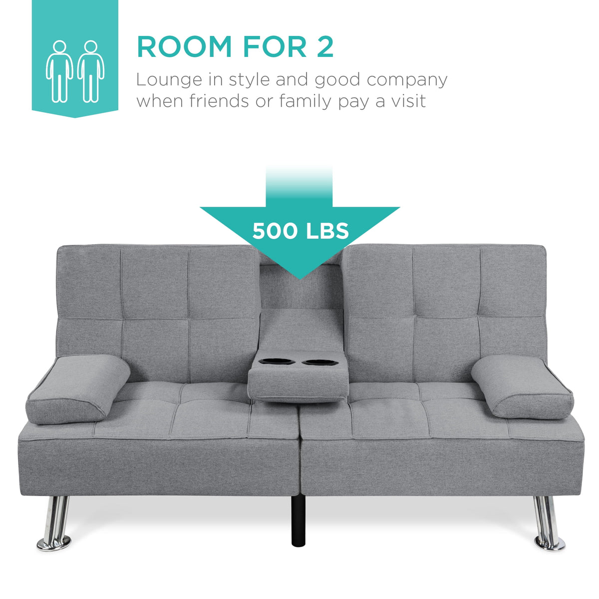 Gray Linen Convertible Futon Sofa Bed with Cupholders N388649