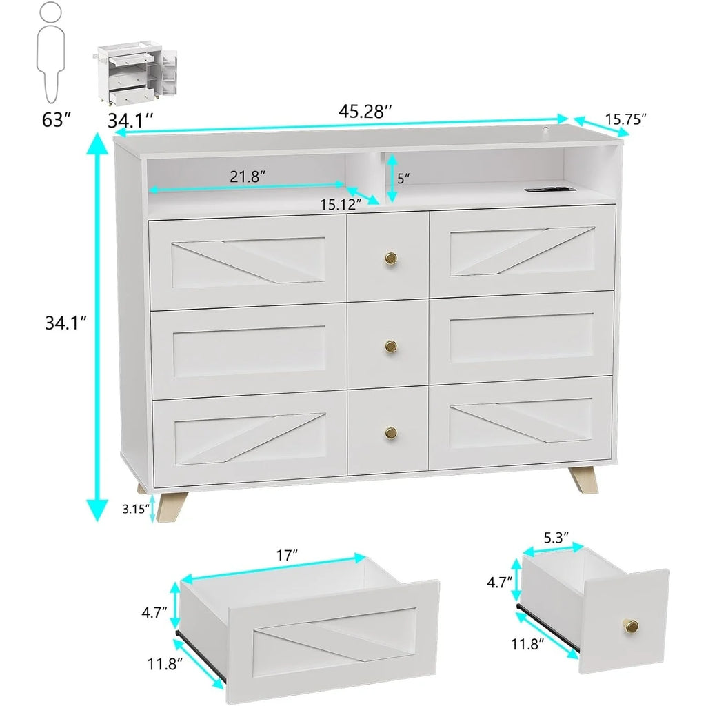 White 6 Drawer Dresser X3225