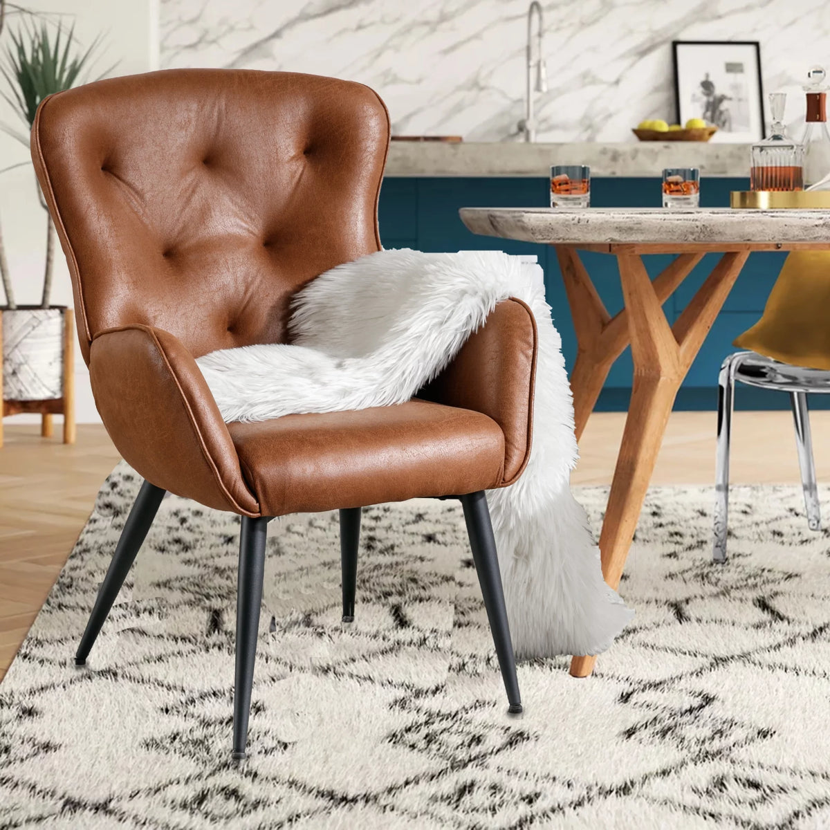 Faux Leather High Back Accent Chair with Metal Legs Z8019