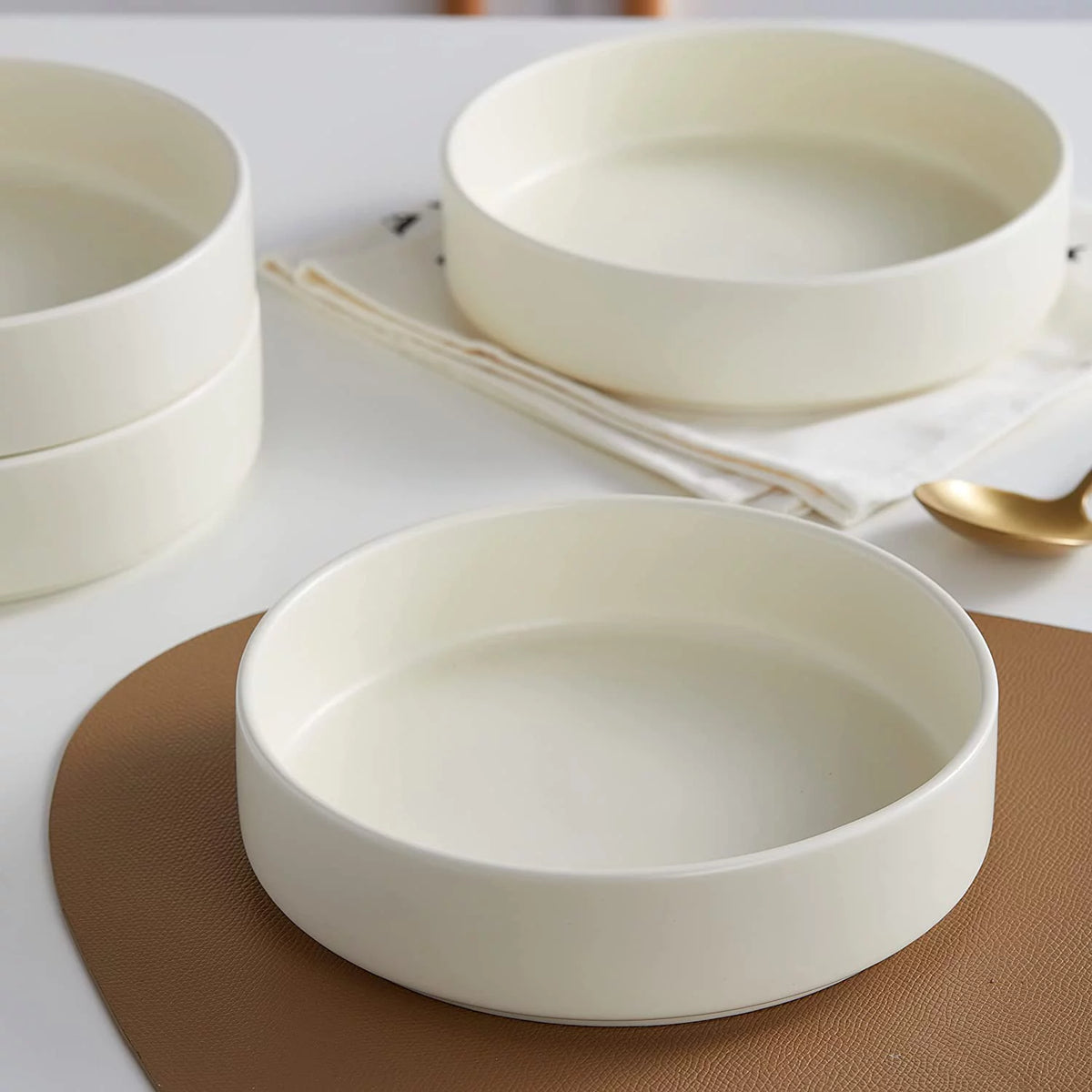 Porcelain Dish Set, 6 Pasta Bowls Service for 6, Cream R938