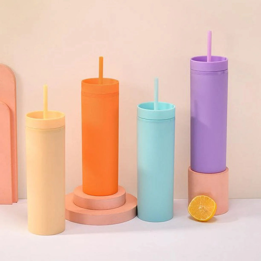 16oz Tumbler with Lid and Straw Double Wall Plastic Cup BPA Free P2383