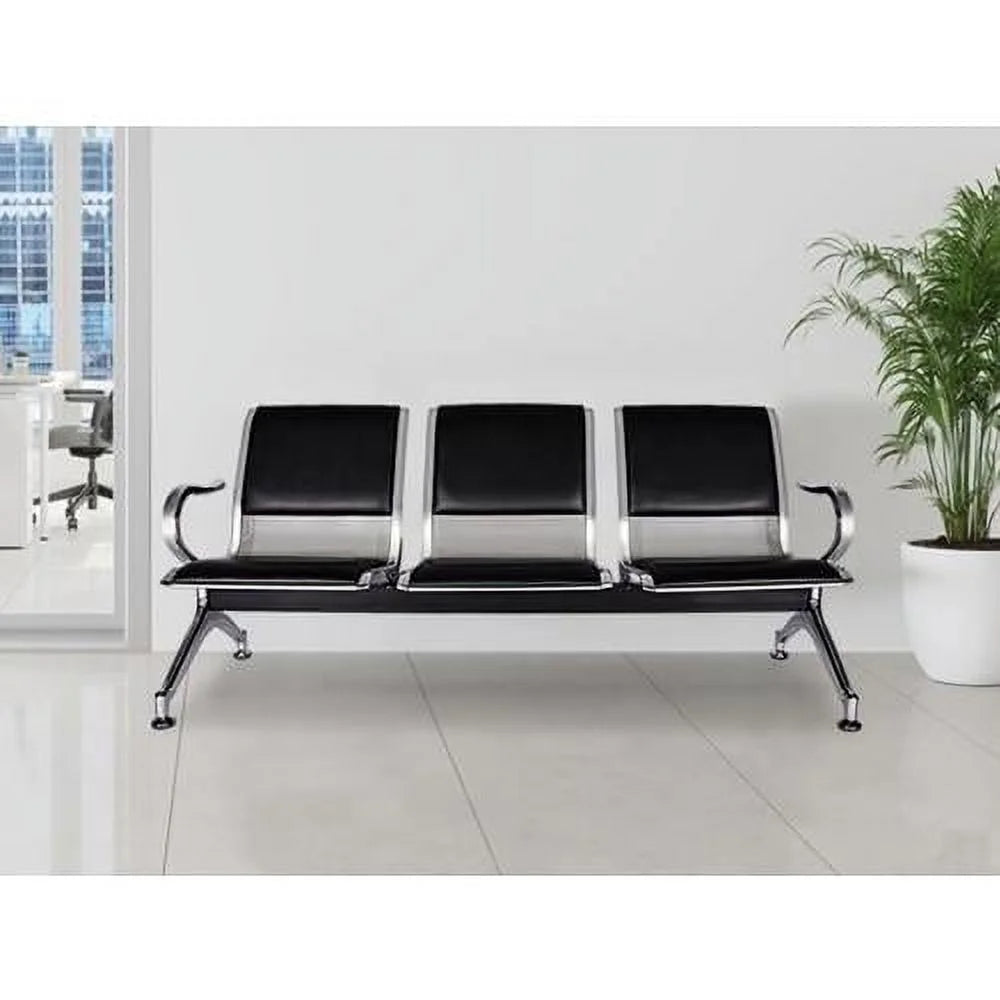 Black 3-Seat PU Leather Reception Chairs with Arms X65266