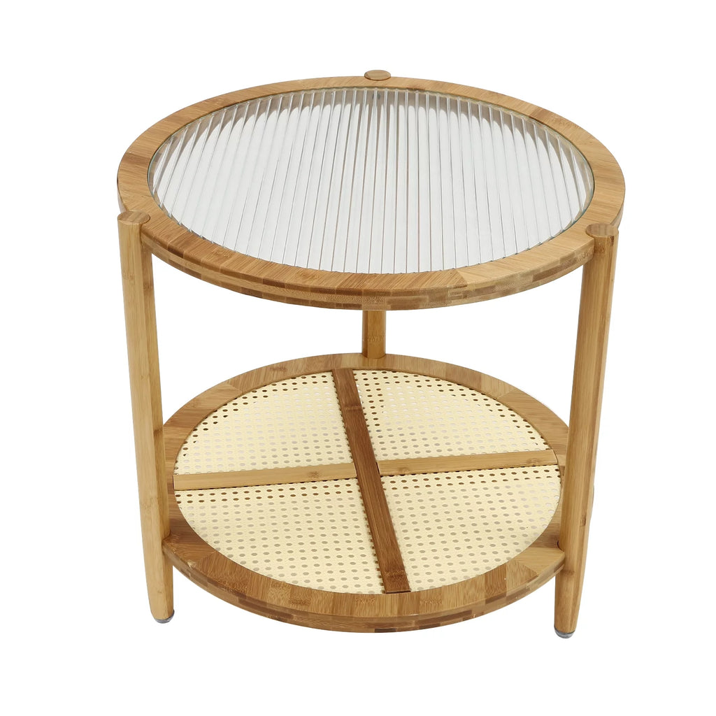 Round Wood Coffee Table with Storage Shelves N429282