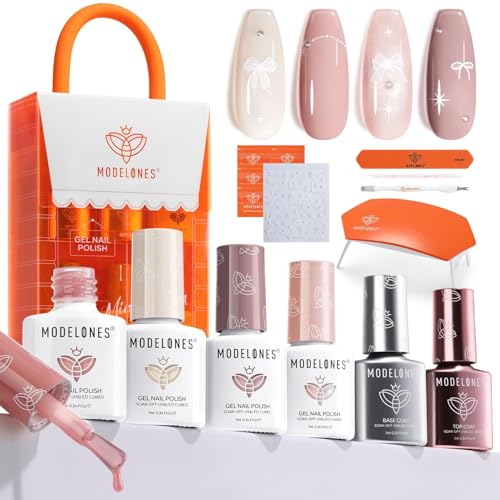 Sheer Pink Nude Red Brown Jelly Gel Nail Polish Kit with UV Light C8211