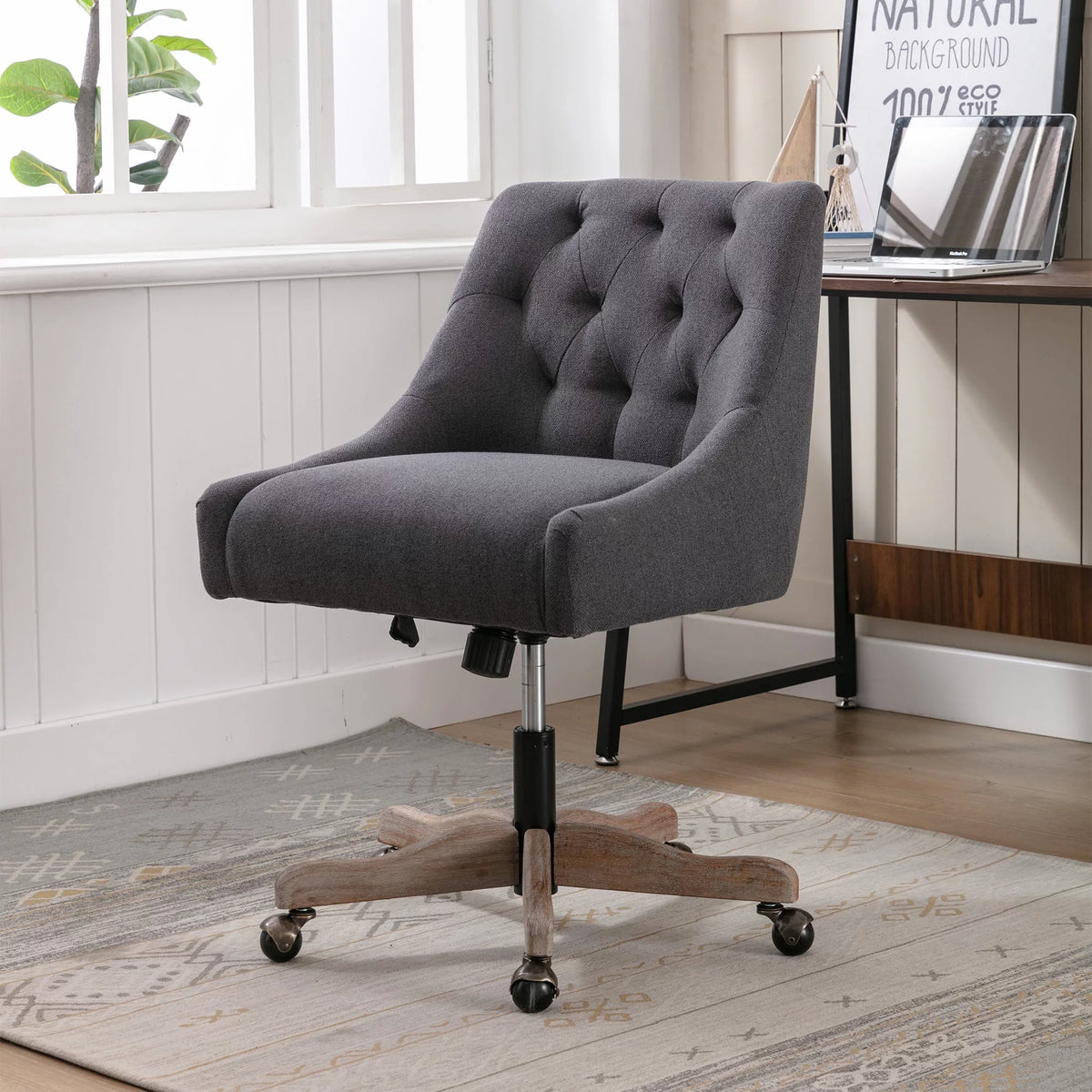Charcoal Grey Upholstered Swivel Office Chair S55940
