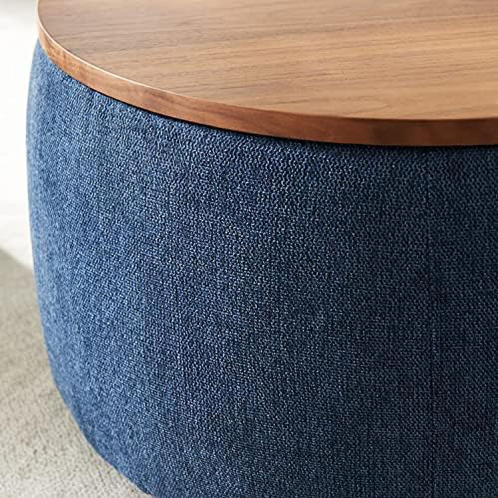 Light Gray Round Ottoman with Reversible Lid Tray U2557