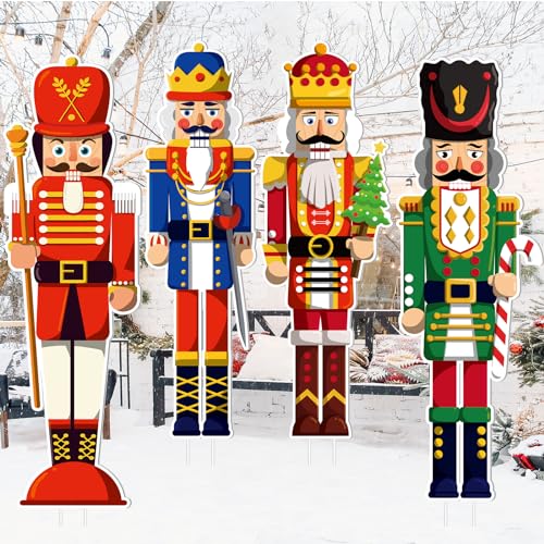 4 Pcs Large Nutcracker Yard Sign with 16 Stakes Christmas Yard Decorations L458