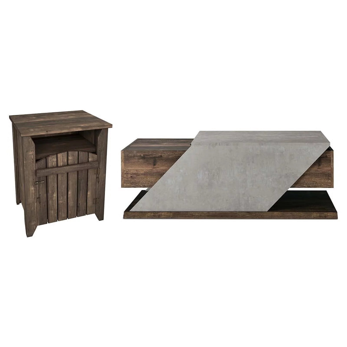 Oak Wood Storage Coffee Table and End Table Set O307