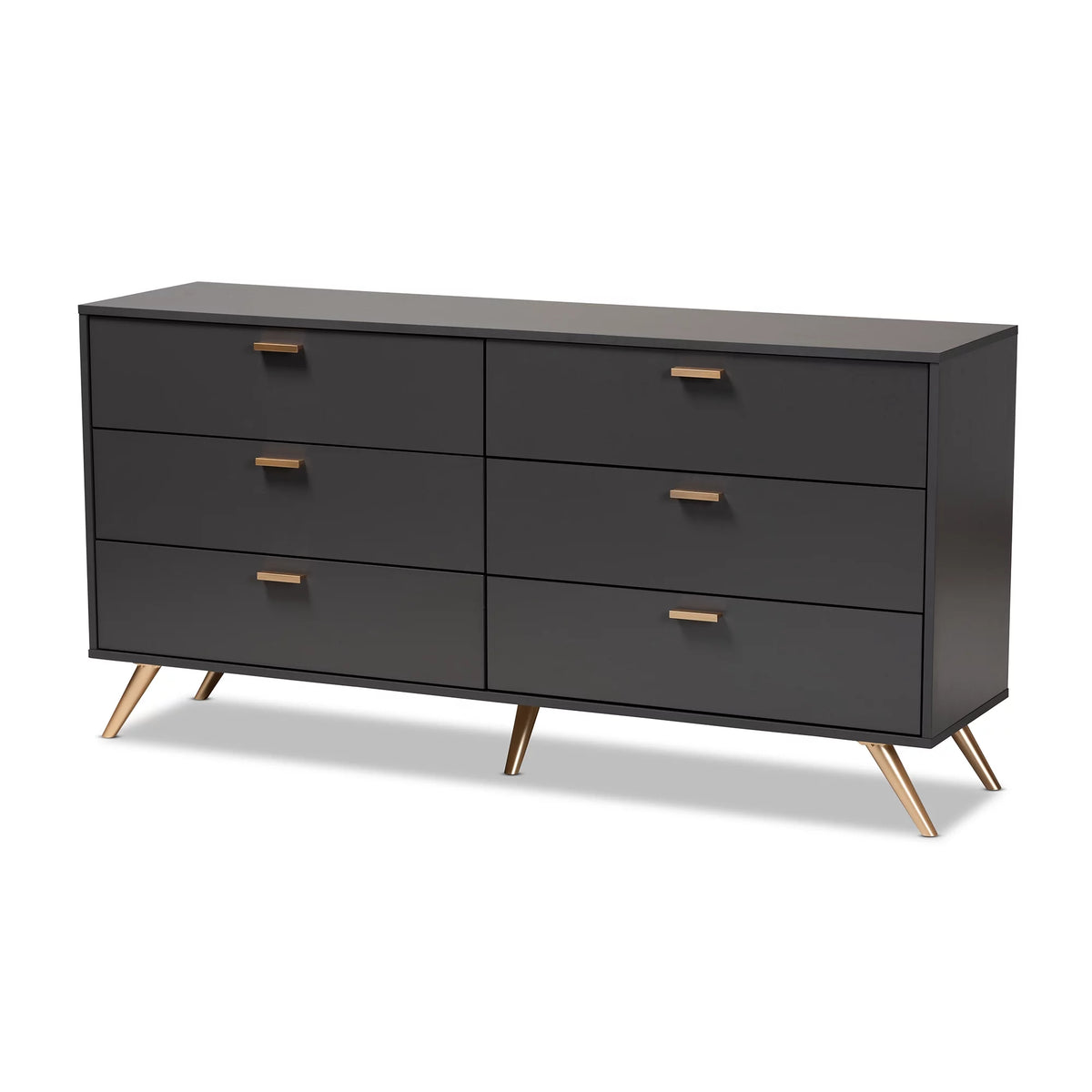 Dark Grey Gold Wood 6-Drawer Dresser D75890