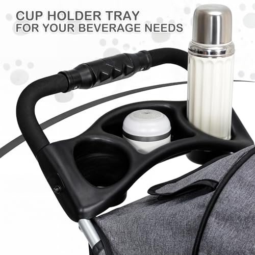 3 Wheels Pet Stroller with Storage Basket and Cup Holder W110502