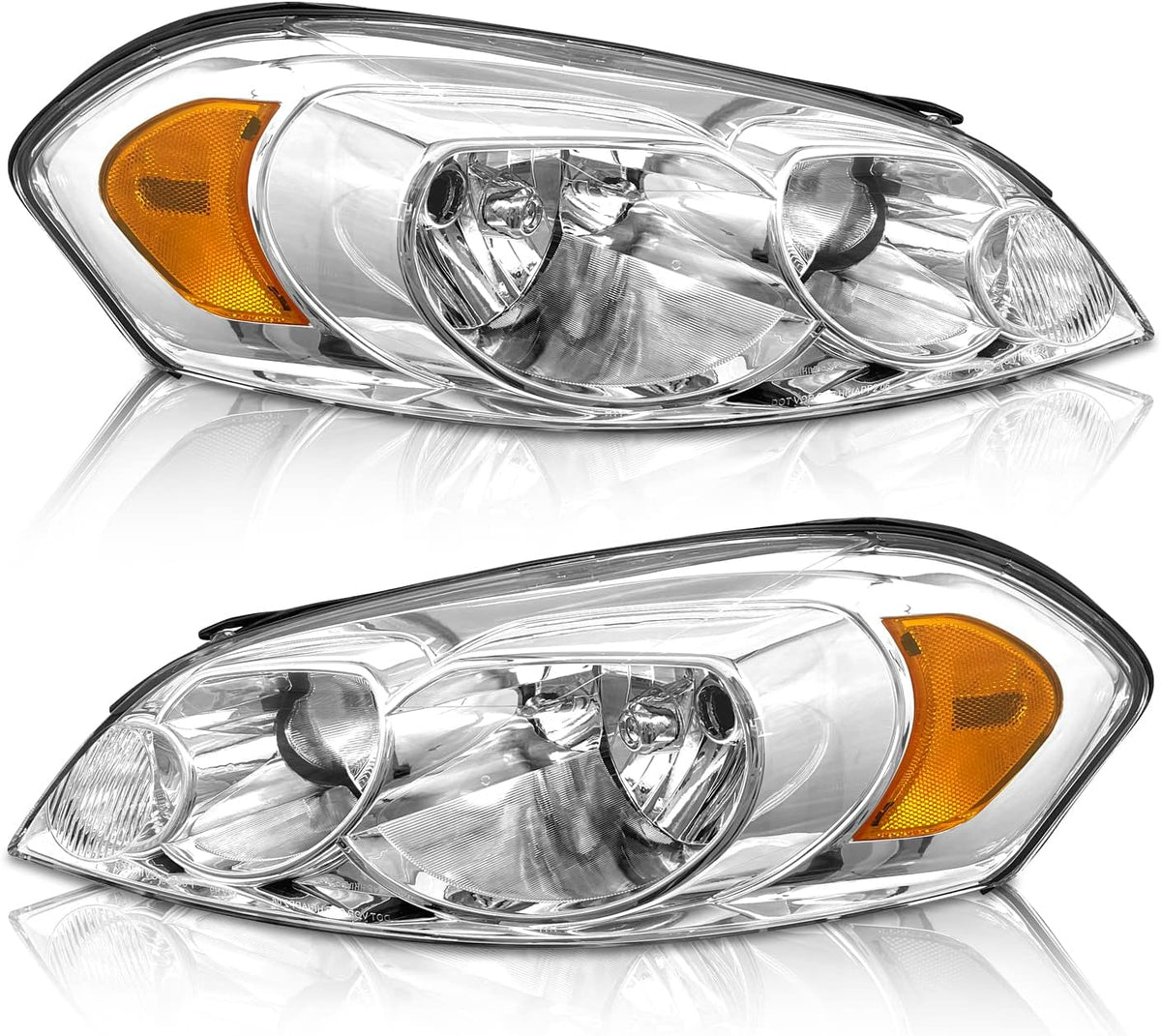 Chrome Housing Amber Reflector Headlight Assembly Driver and Passenger Side V14096