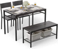 Black Dining Table Set of 4 with 2 Chairs 1 Bench E521