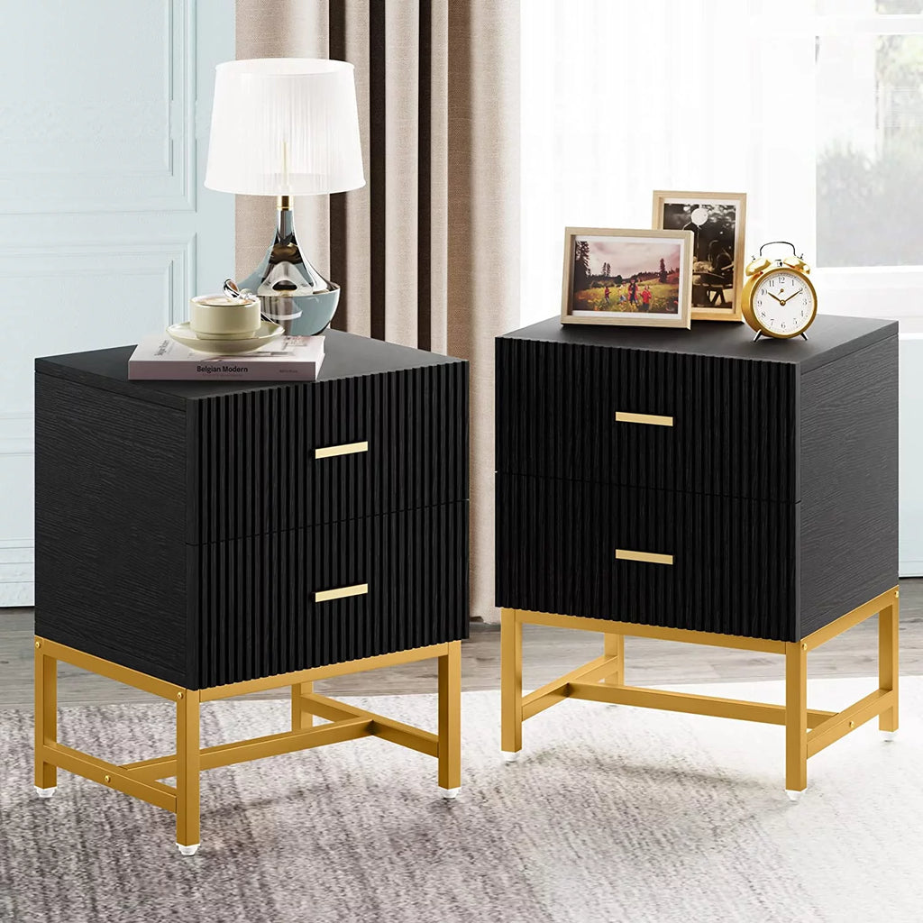 2-Drawer Wood Metal Nightstand T118