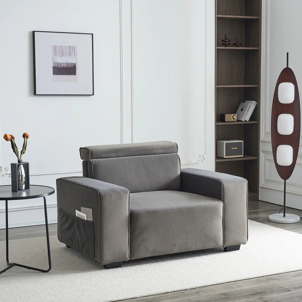 Brown Single Sofa with Side Pockets J80075