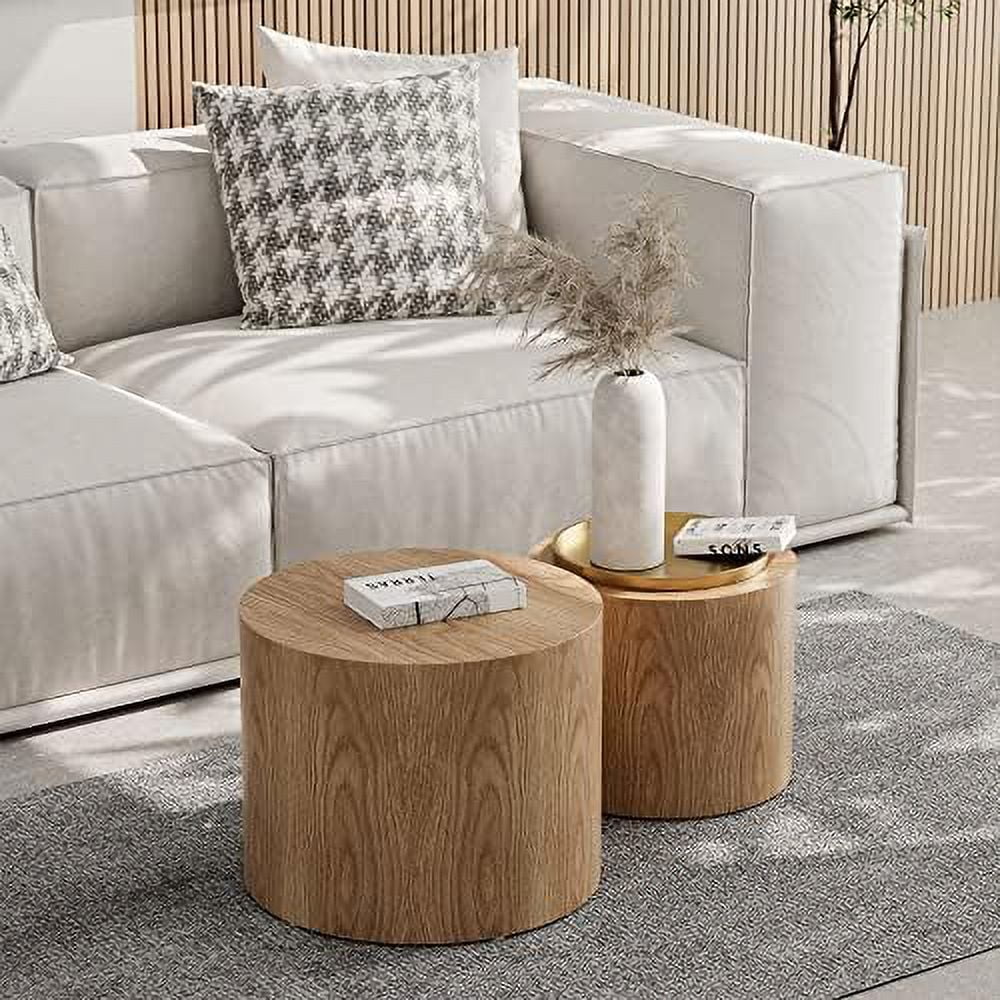 Nesting Coffee Table Set of 2 Modern Wooden Round G73616