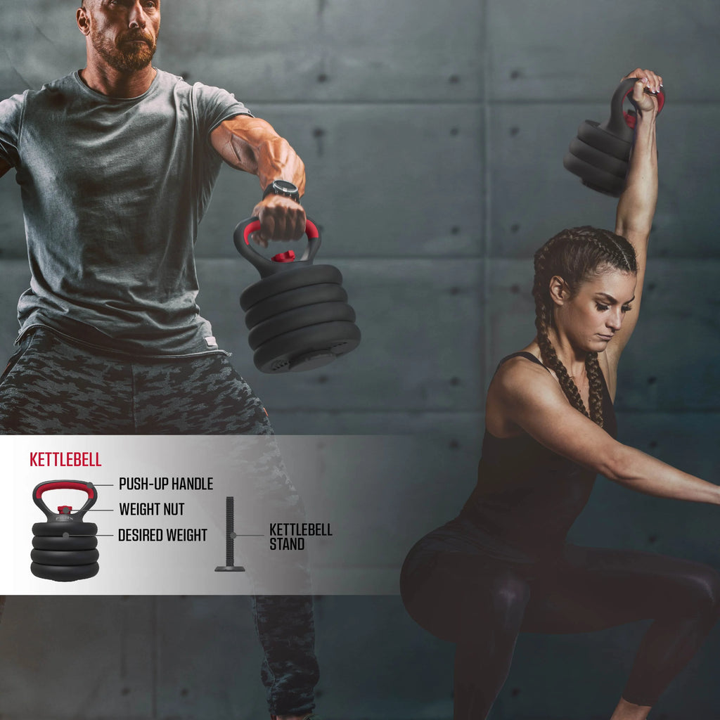 60 lbs Adjustable Dumbbell, Barbell, and Kettlebell Weight Set D1916