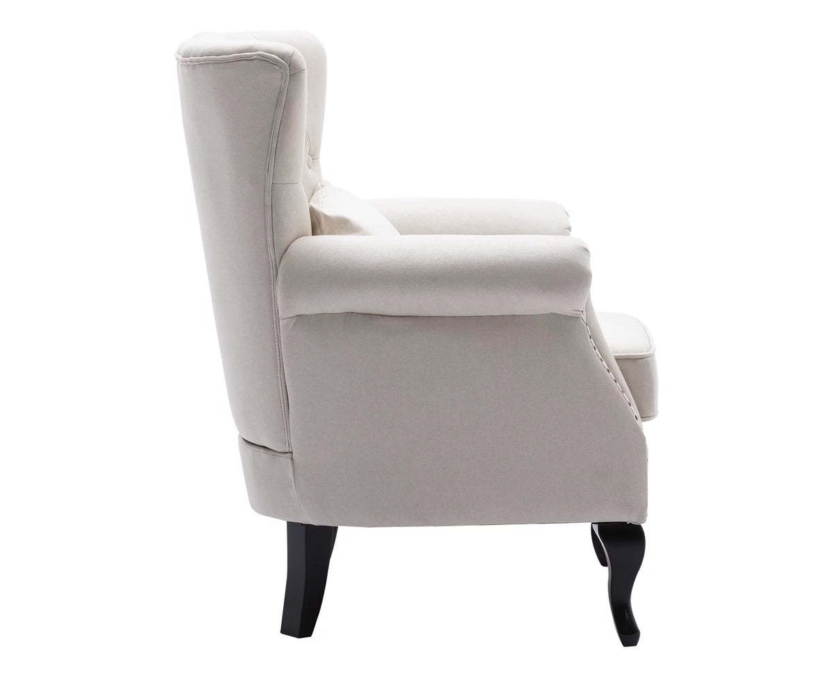 Beige Linen Tufted Accent Chair with Pillow W279