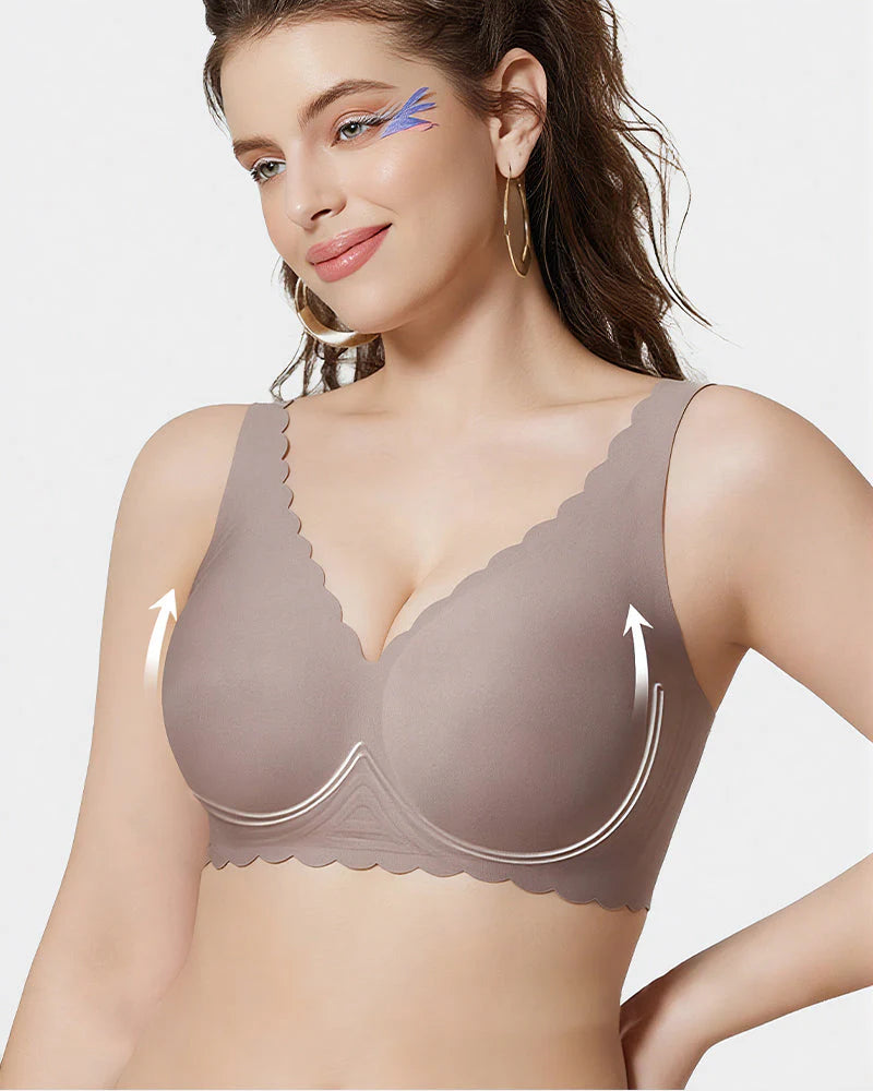 Wireless Bra with Scalloped Edge and Deep V Neckline N286