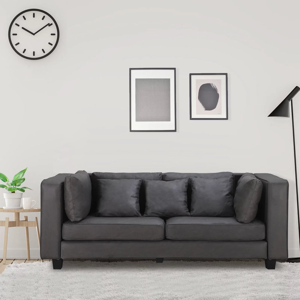 Grey Faux Leather Sofa with 5 Pillows I703