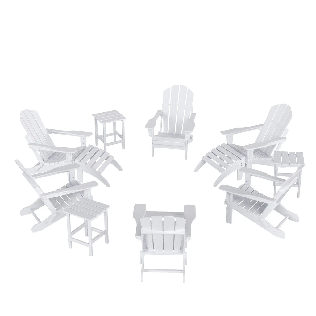 12 Piece White Adirondack Chairs Set with Ottoman and Side Table A357878