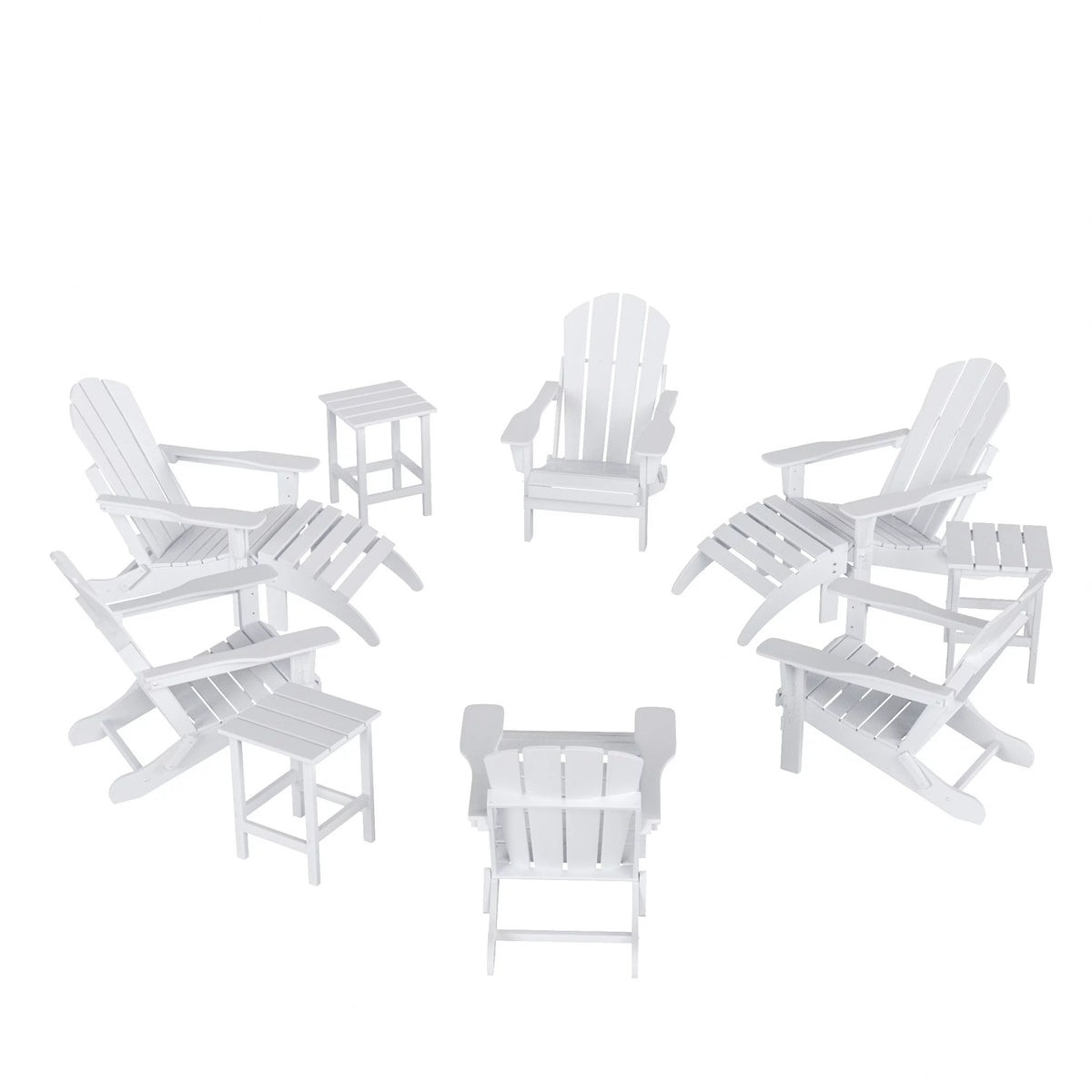 12 Piece White Adirondack Chairs Set with Ottoman and Side Table A357878