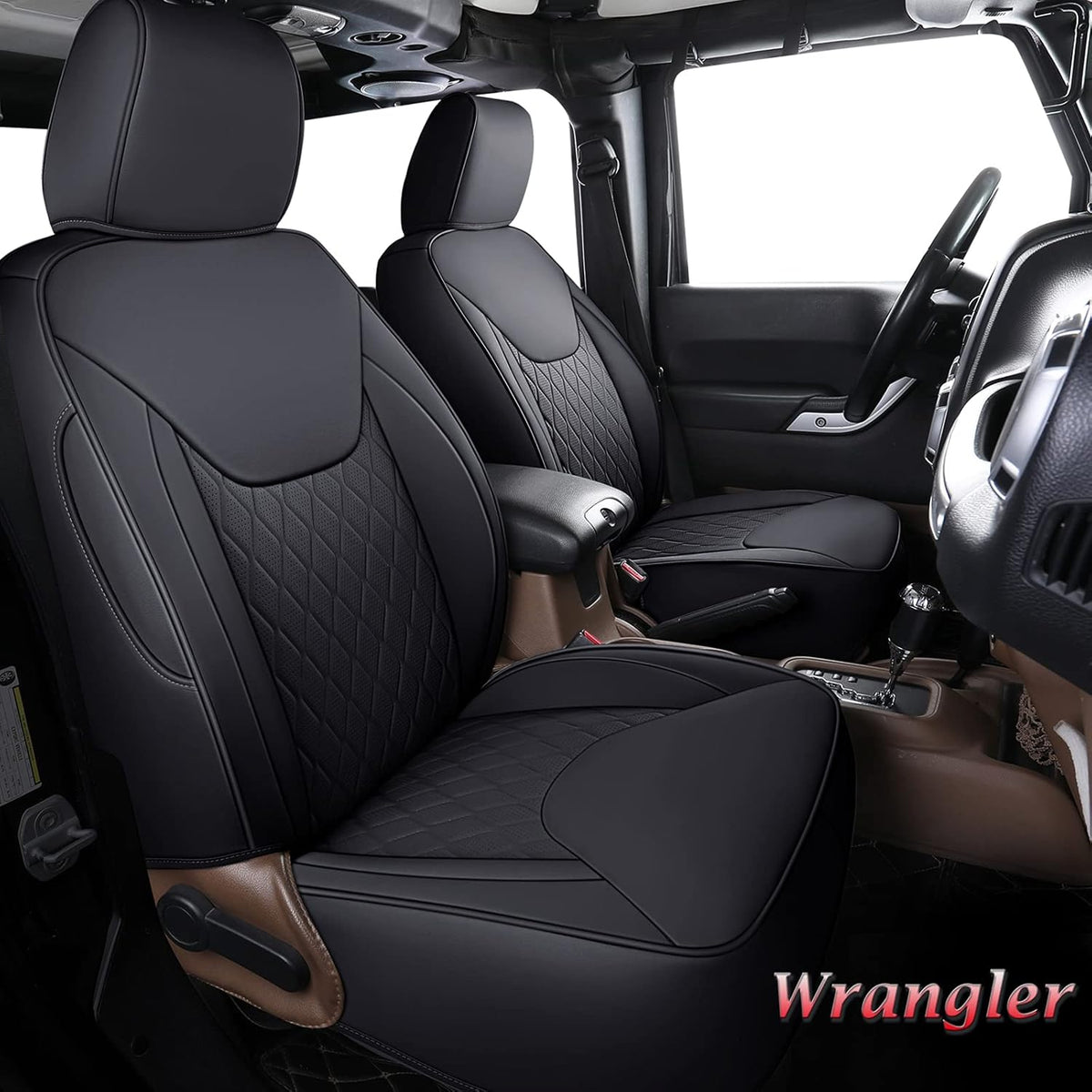 Red 4 Pieces Fabric & Leather Car Seat Covers Full Set W6916